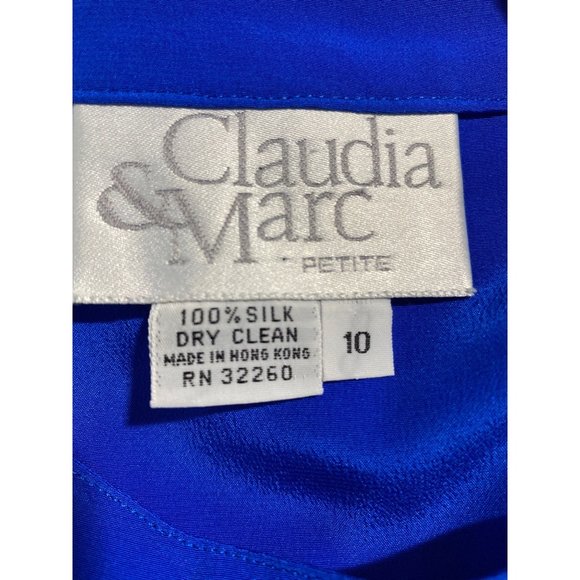 Claudia & Marc 10 Vintage Dress Royal Blue Pleated Shoulder Pad Gold Button - Picture 6 of 7